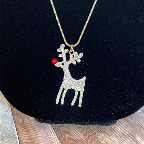 Elegant Gold Reindeer Necklace - Picture 2 of 7